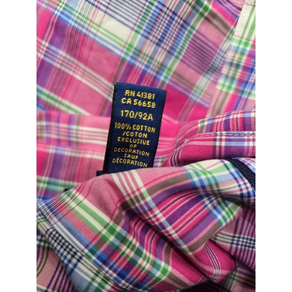 Polo Ralph Lauren Mens Pink Blue Plaid Non-Iron Cotton Button Down Shirt Small S
